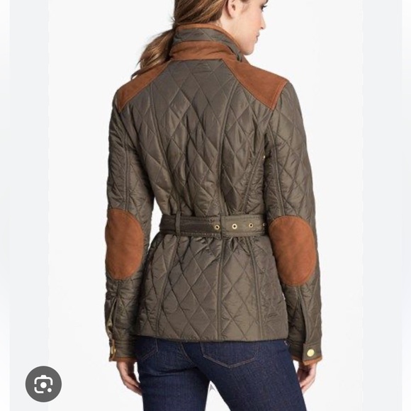 Vince Camuto quilted belted field jacket green tan sz medium - Picture 2 of 14
